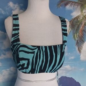 Shade & Shore Bikini Top Apron Front Bralette Teal Animal Print